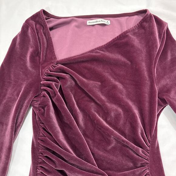 Abercrombie & Fitch Women Medium Velvet Stretch Mini Dress Ruched Holiday Formal - Picture 3 of 9